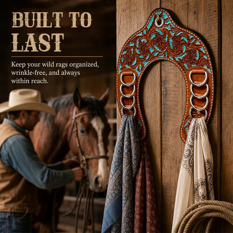 🤠Handcrafted Leather Horseshoe Wild Rag Holder | Western Scarf & Bandana Organizer