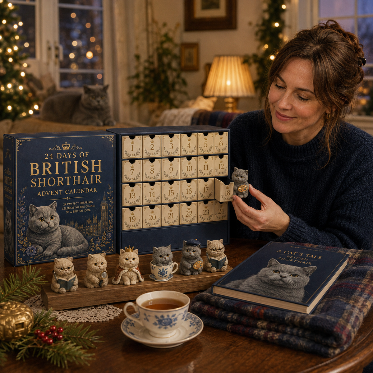 2026 Days of British Shorthair Blind Box - 24-Day Festive Countdown, British Shorthair Themed Collectible Miniatures Blind Box - Gift For Cat Lovers