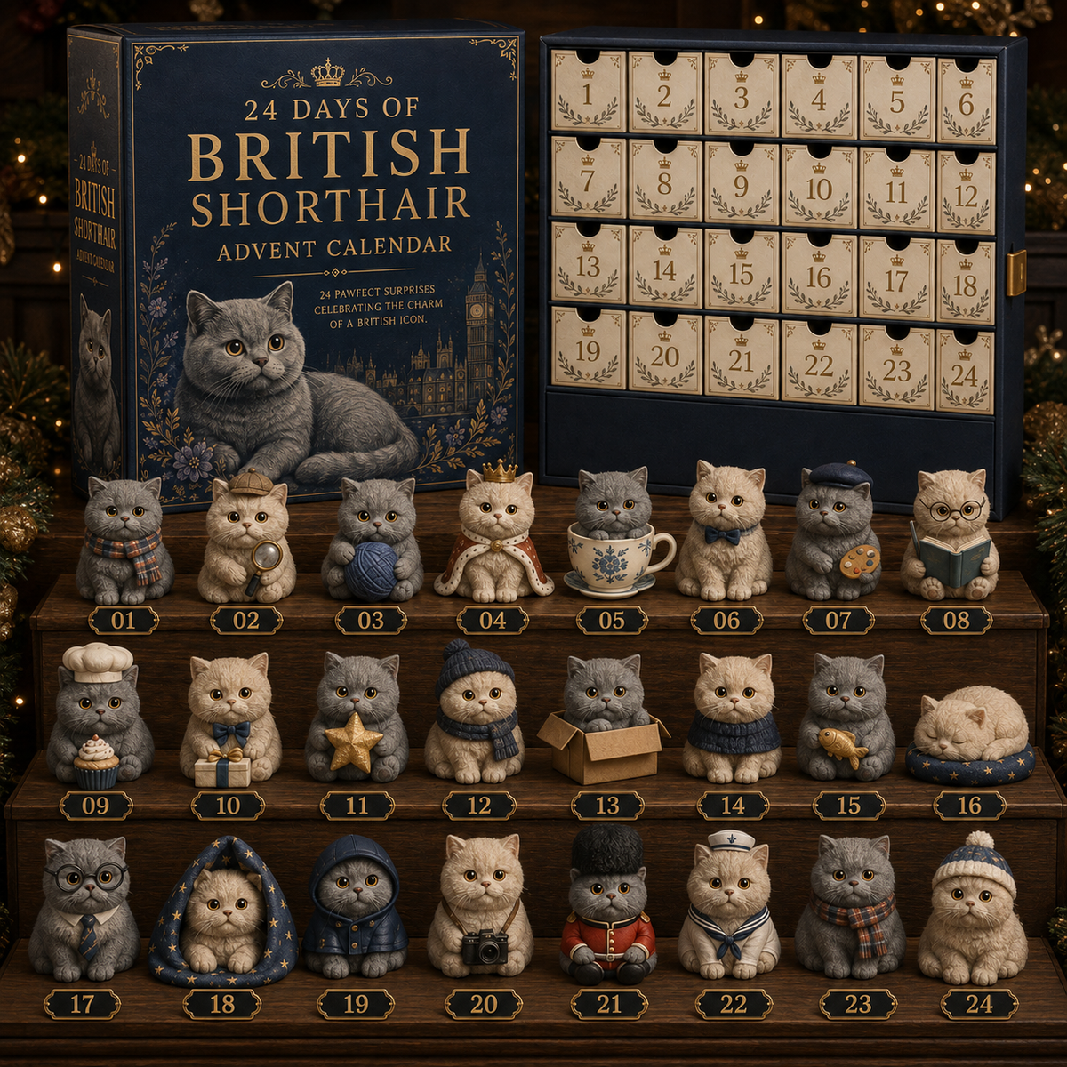 2026 Days of British Shorthair Blind Box - 24-Day Festive Countdown, British Shorthair Themed Collectible Miniatures Blind Box - Gift For Cat Lovers