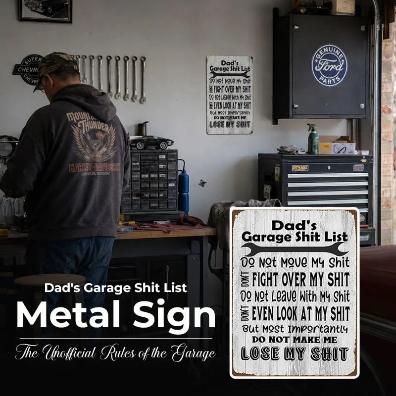 🤘Dad's Garage Shit List Metal Sign