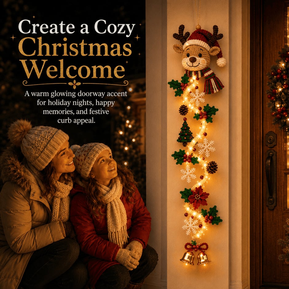 🎄Christmas Door Hanger | 6 Festive Lighted Designs with Warm Glow, Dimensional Details & Space-Saving Vertical Décor ✨