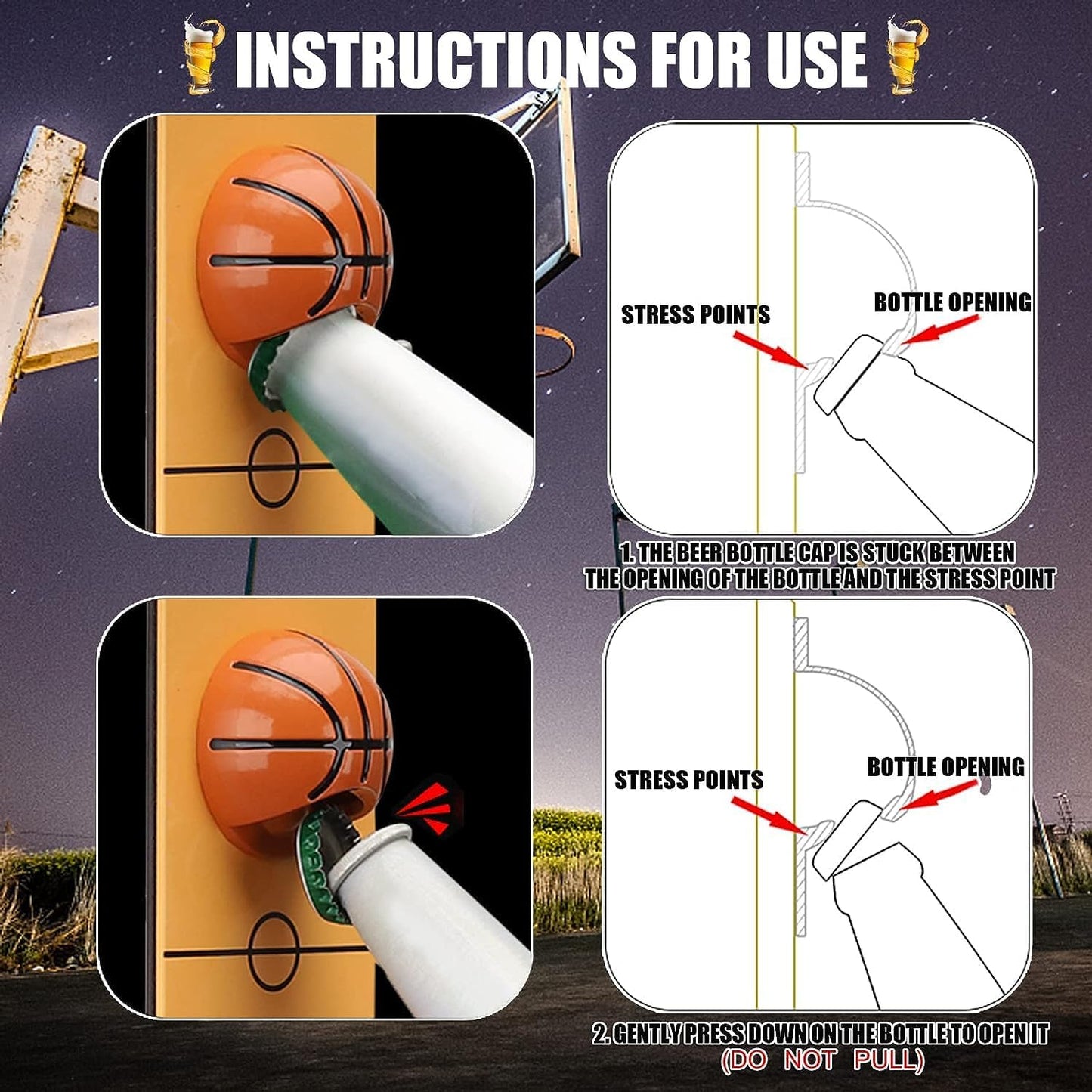 🏀 Wall Mount Basketball Bottle Opener with Caps Net