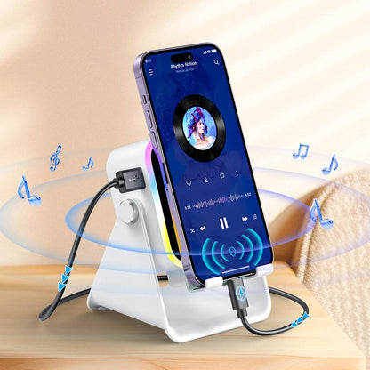 📱Wireless Induction Audio Speaker Stand, 5-in-1 Phone Stand, 1500mAh Rechargeable Emergency Power , 360° Adjustable Phone🔋