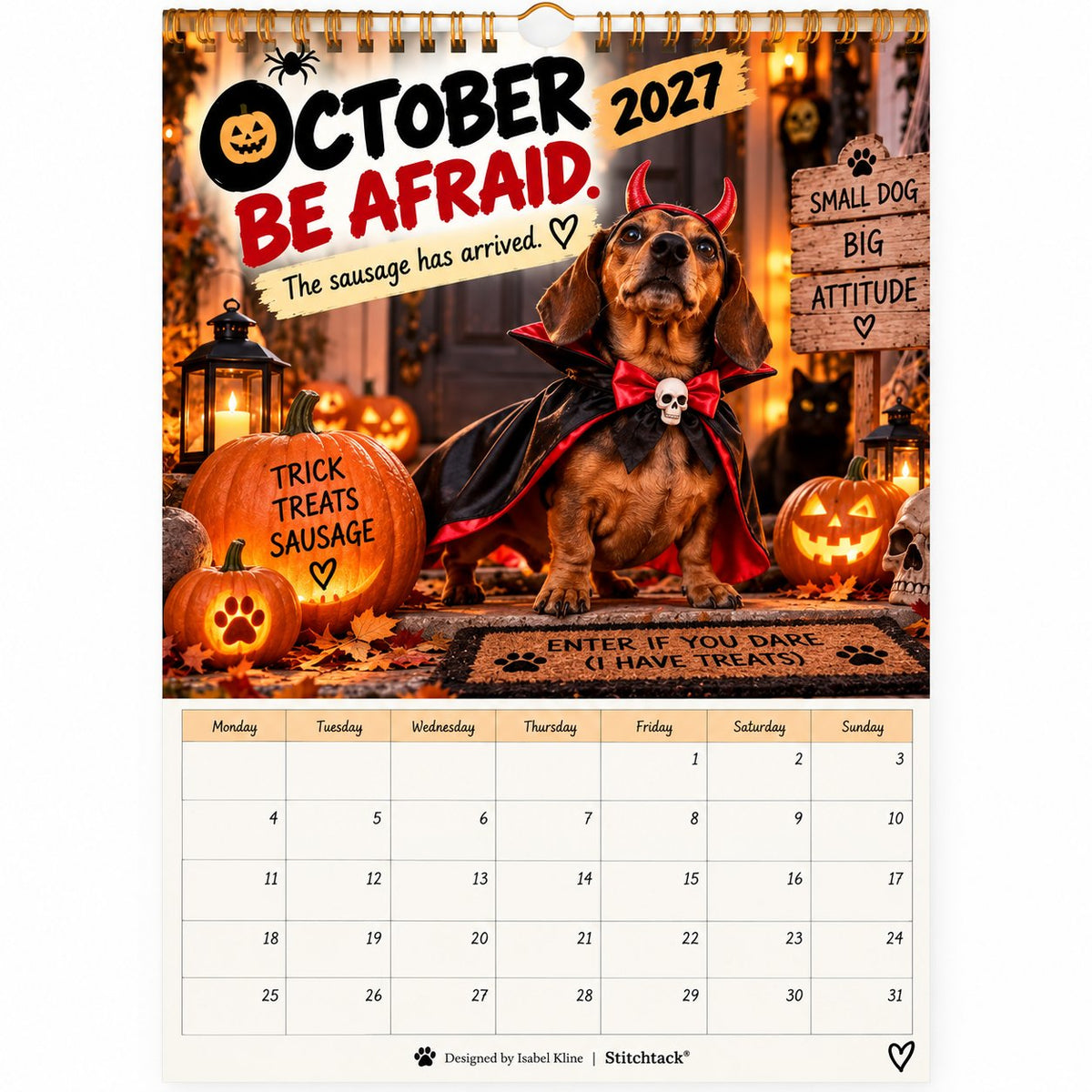 🐶2027 Funny Dachshund Wall Calendar – Sarcastic Sausage Dog Calendar, A4 Monthly Dog Lover Gift