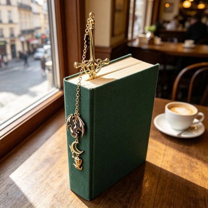 ⚔️Fantasy Sword Metal Bookmark With Dragon & Moon Charms📚