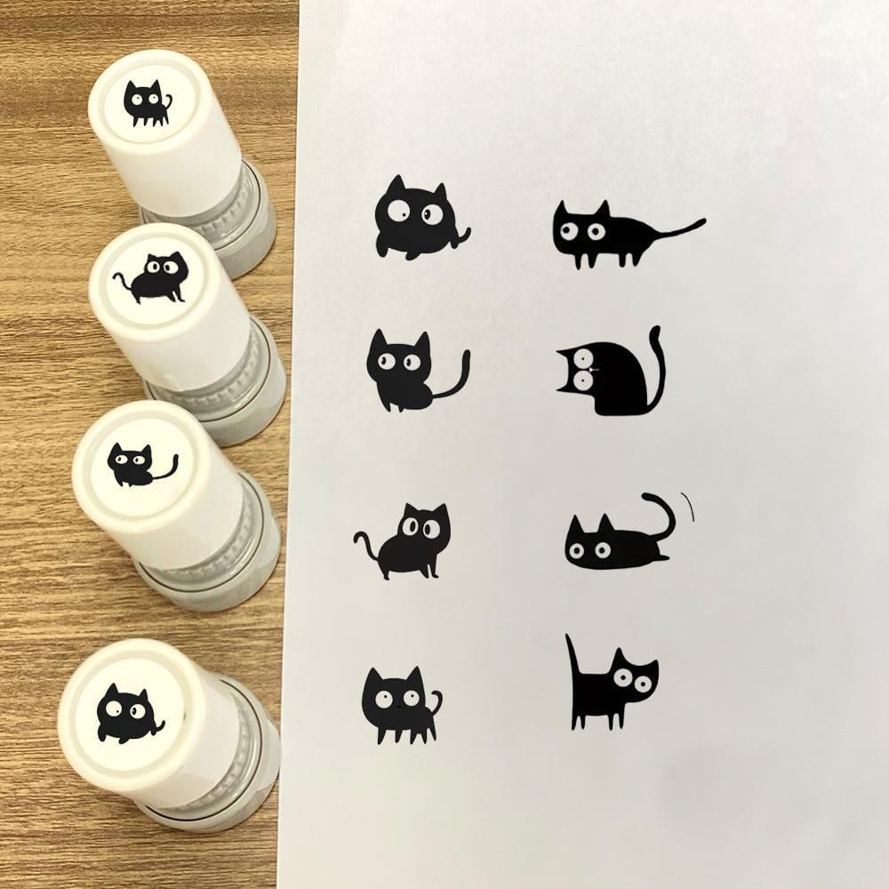 🐱Cat Pattern Stamp, 5 Counts/set Round Self-inking Stamp