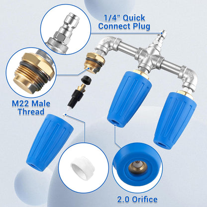 Triple Turbo Nozzle Pressure Washer, 360° Rotating Turbo Nozzle with 1/4" Quick Connector, 2.0 Orifice 3-in-1 Turbo Nozzle, 4000 PSI