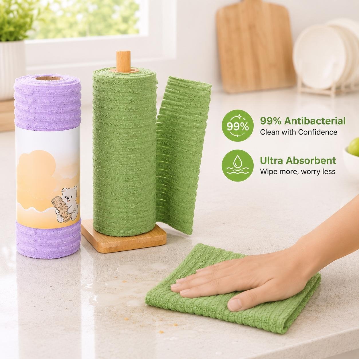 🏆LAST DAY SALE 60% OFF✨🧼Single Pack Tear-Off Plush Household Cleaning Cloth Roll, Absorbent Wiping Towel Suitable