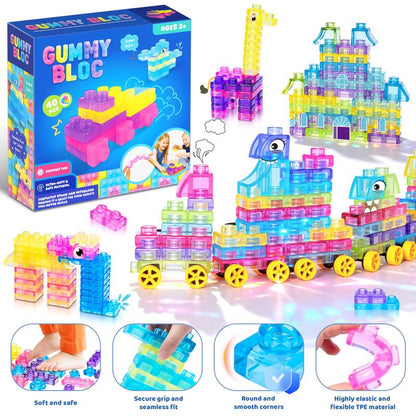 🌈Soft Jelly Stacking Blocks – 40PCS Squishy Sensory STEM Building Toy for Toddlers💛