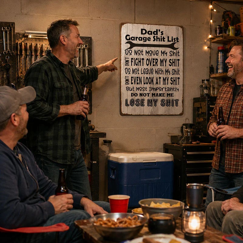 🤘Dad's Garage Shit List Metal Sign