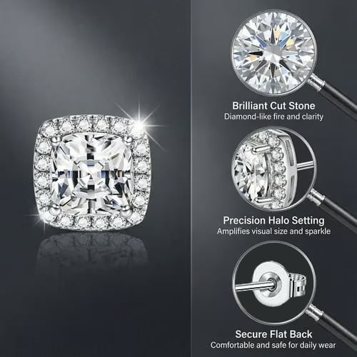 Halo Stud Earrings 4-Pack(Buy 1 get 1 free) - Gold & Silver Round/Square Styles