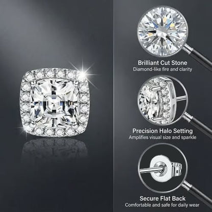 Halo Stud Earrings 4-Pack(Buy 1 get 1 free) - Gold & Silver Round/Square Styles