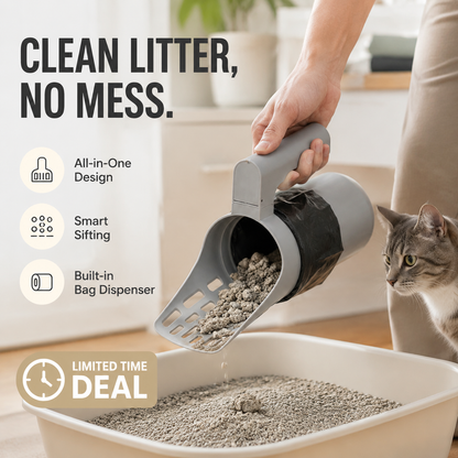 📢⏰ Self-Cleaning Litter Scoop with Waste Bin – Easy One-Handed Use 🧹🗑️