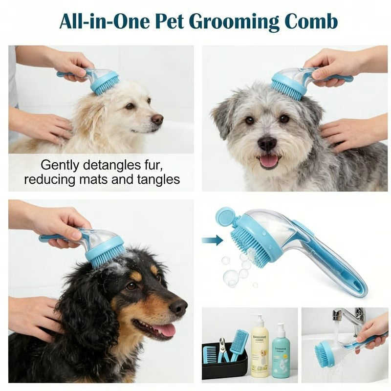 🐶🛁New 2 in 1 Pet Bath and Grooming Brush