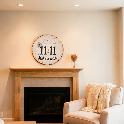 🔥Circular Rustic Metal Sign with Dandelion 11:11 Make a Wish Design