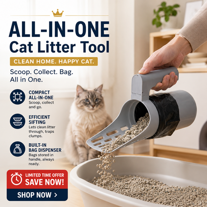 📢⏰ Self-Cleaning Litter Scoop with Waste Bin – Easy One-Handed Use 🧹🗑️