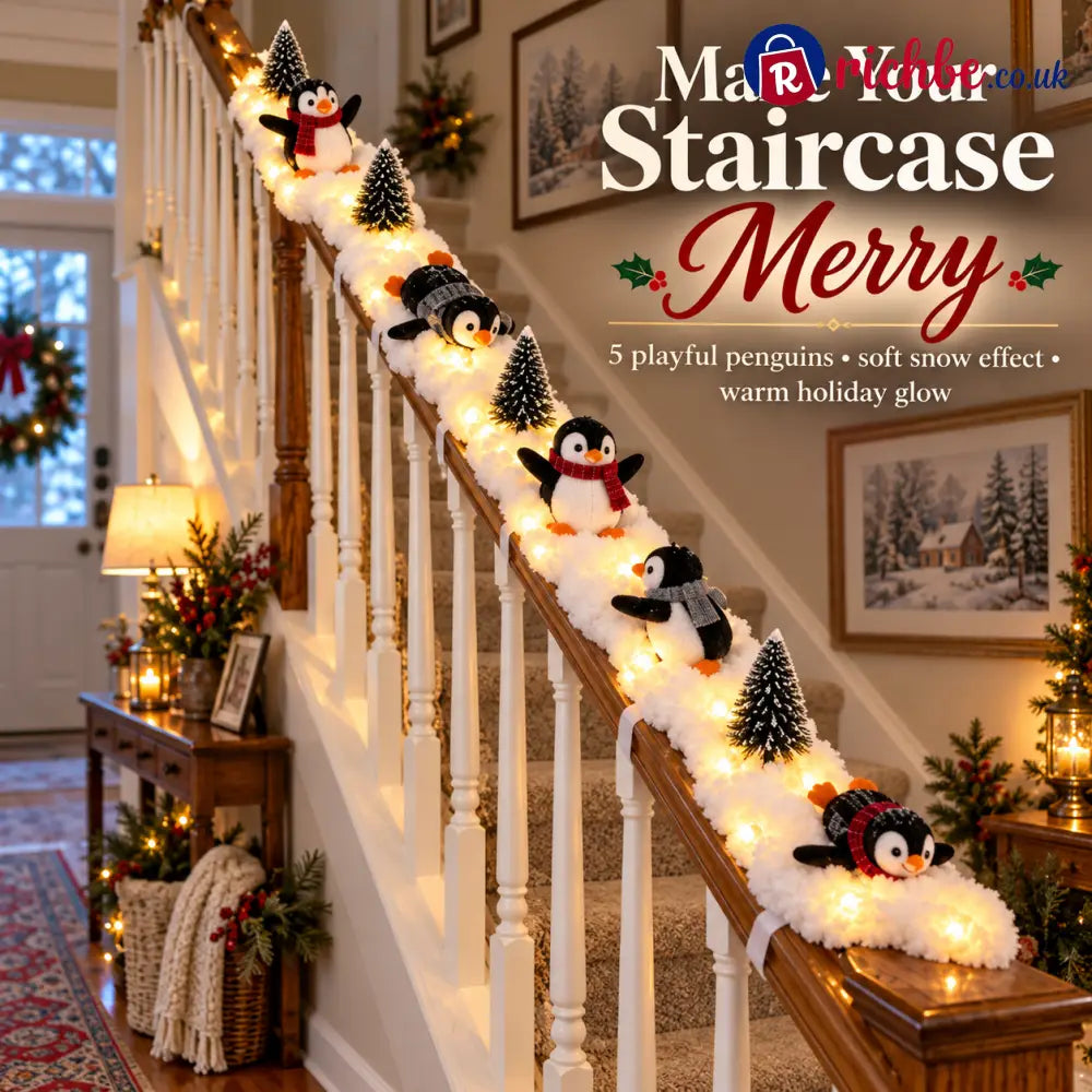 🐧 Light-Up Penguin Christmas Stair Garland – Turn Your Banister Into a Winter Wonderland ✨