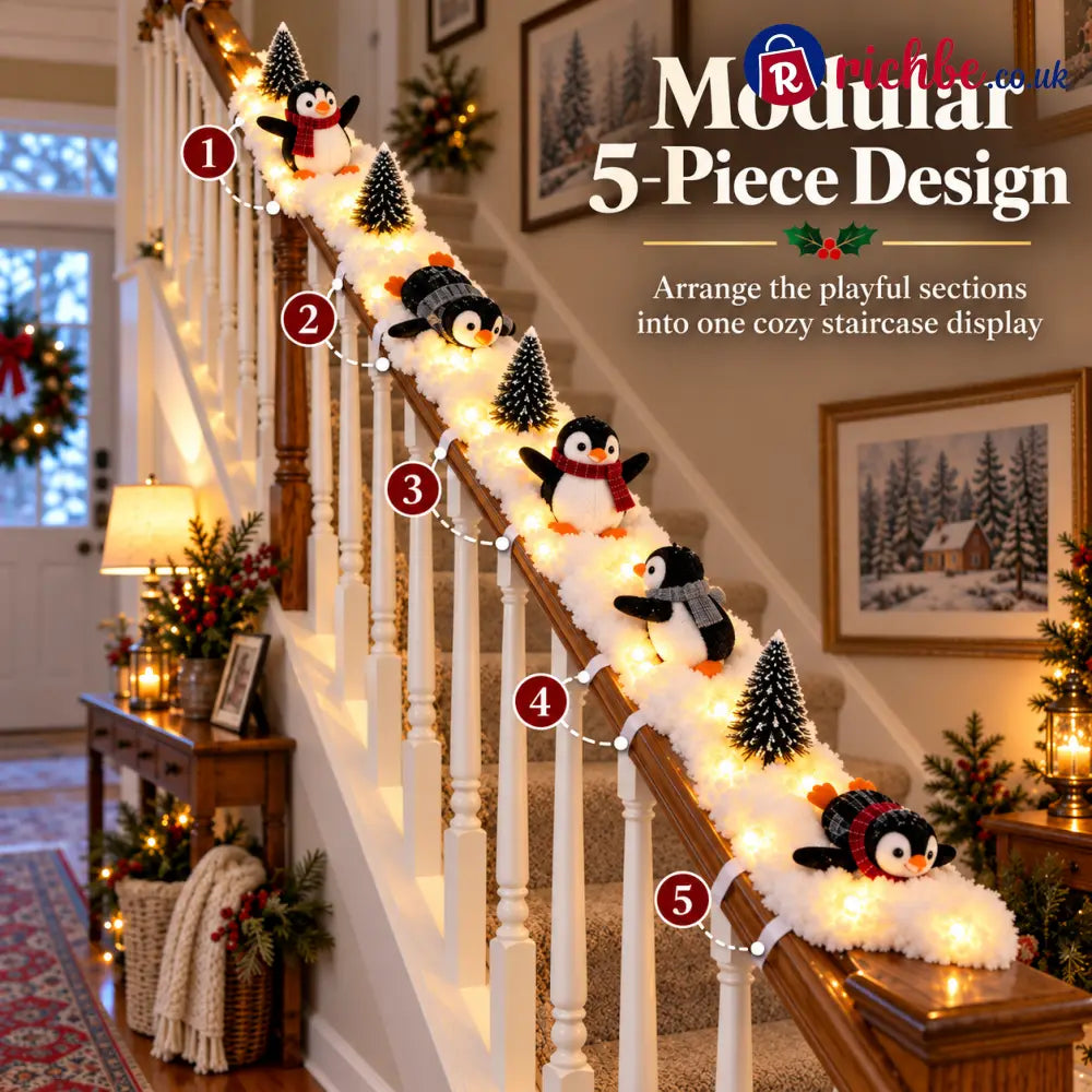🐧 Light-Up Penguin Christmas Stair Garland – Turn Your Banister Into a Winter Wonderland ✨ - Cozy Climbing Penguin