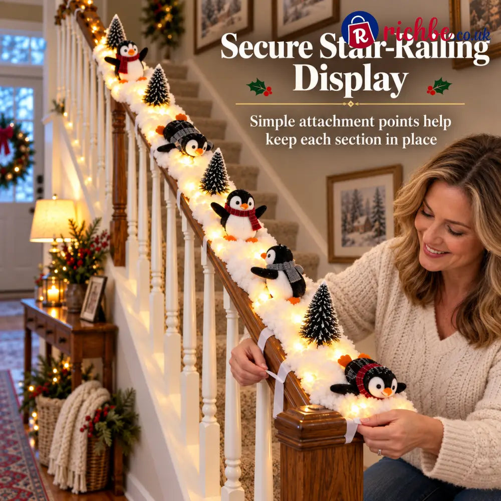 🐧 Light-Up Penguin Christmas Stair Garland – Turn Your Banister Into a Winter Wonderland ✨ - Playful Sliding Penguin