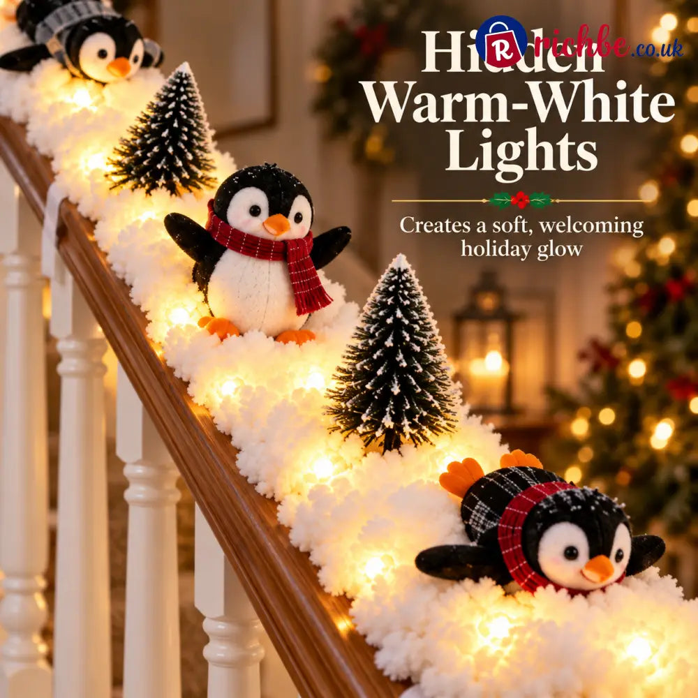 🐧 Light-Up Penguin Christmas Stair Garland – Turn Your Banister Into a Winter Wonderland ✨ - Snow Diving Penguin