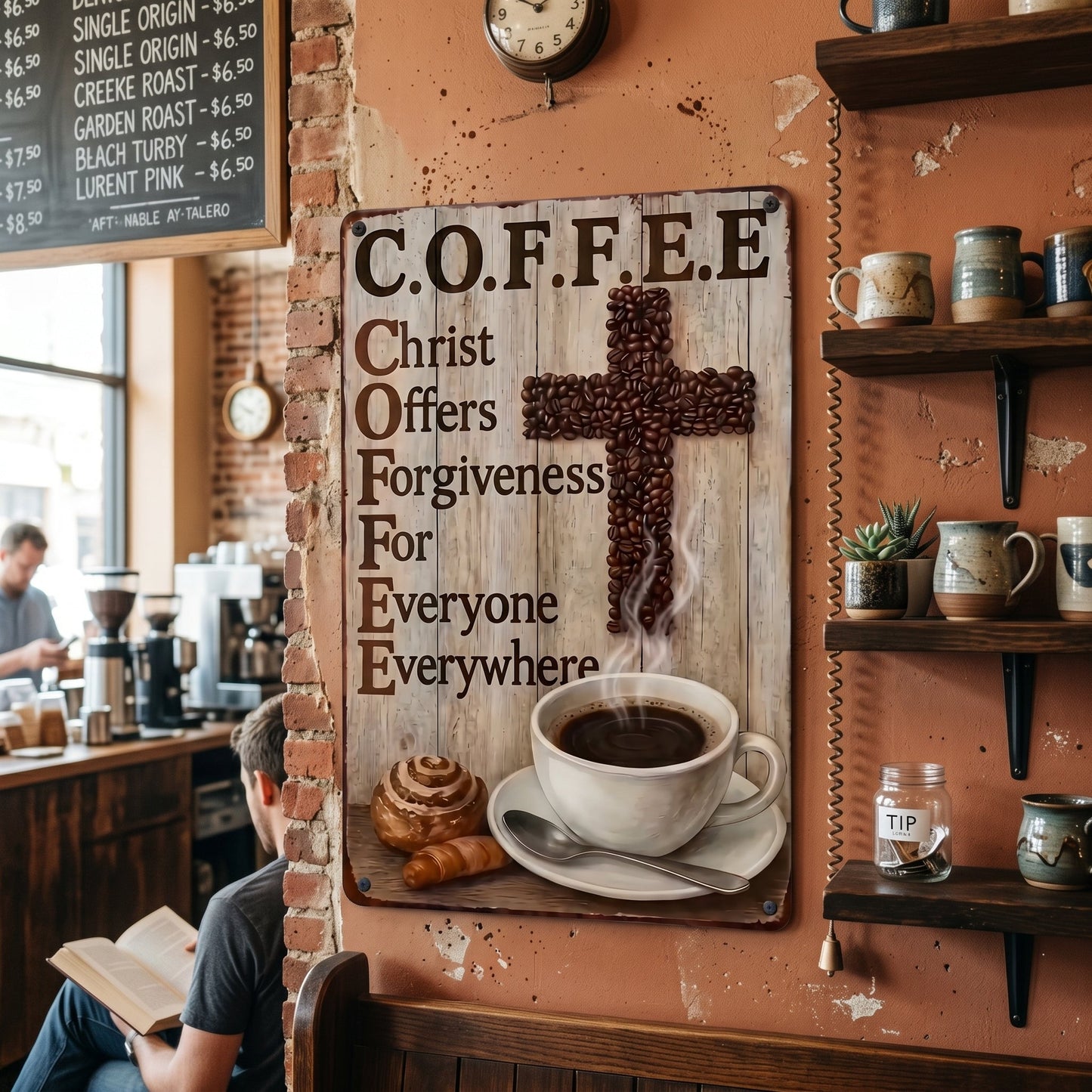 ☕ Christian Coffee Metal Wall Art(8*12in)