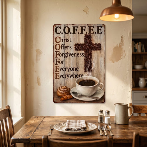 ☕ Christian Coffee Metal Wall Art(8*12in)