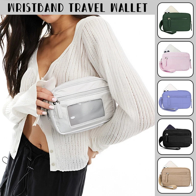 Wristband Travel Wallet Wristlet Nylon Quilted Purse Women Credit Card Holder