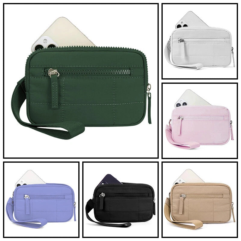 Wristband Travel Wallet Wristlet Nylon Quilted Purse Women Credit Card Holder