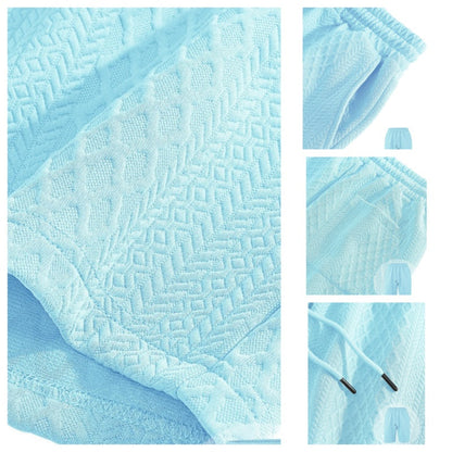 🔥Hot Sale💥Men’s Diamond Pattern Turn-Down Collar Short Sleeve Top & Drawstring Shorts 2-Piece Set