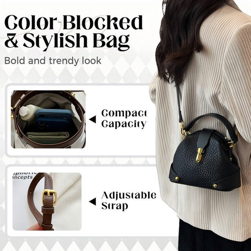 👜✨ Color-Blocked Bag – Stylish, Metal Hardware, Multi-Way 🧳
