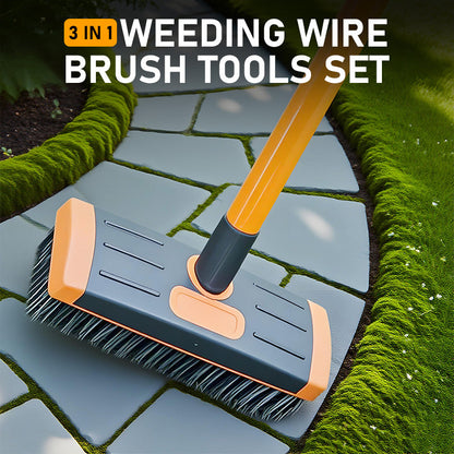 🌿 Hot Sale!🧹 3-in-1 Weeding Wire Brush Tools Set – Durable Steel Brushes, Ergonomic Handle & Perfect for Patios, Driveways & Garden Paths 🏡