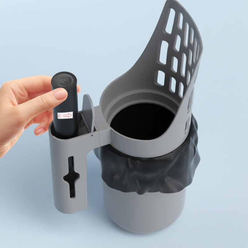 📢⏰ Self-Cleaning Litter Scoop with Waste Bin – Easy One-Handed Use 🧹🗑️
