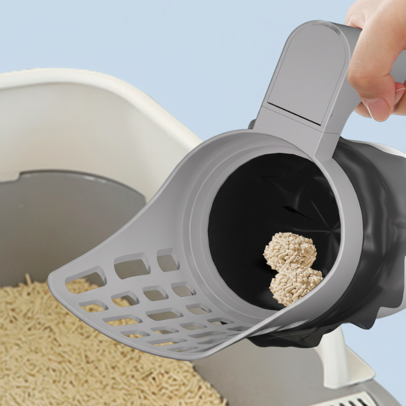📢⏰ Self-Cleaning Litter Scoop with Waste Bin – Easy One-Handed Use 🧹🗑️
