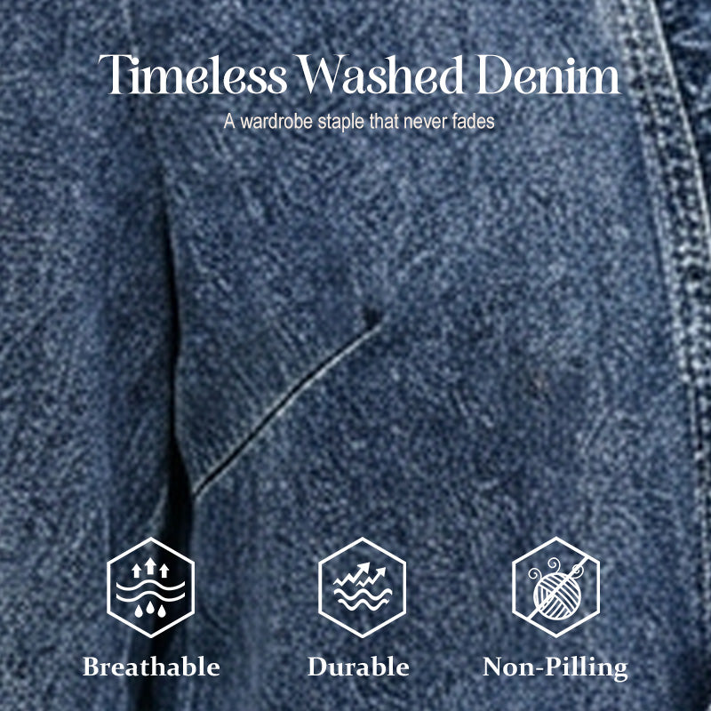 ✨ Women's Denim Jacket – Open-Front, Ruffle Trim, Lightweight, Classic Wash ✨