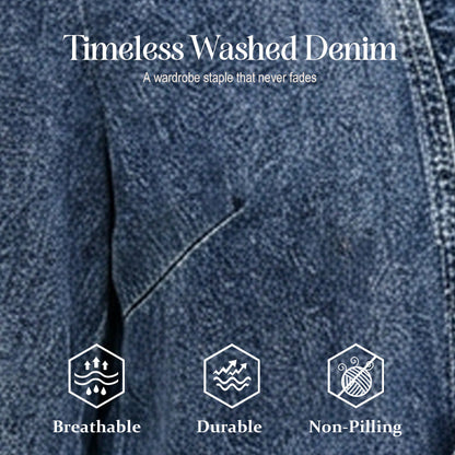 ✨ Women's Denim Jacket – Open-Front, Ruffle Trim, Lightweight, Classic Wash ✨