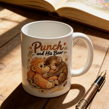 "Punch and His Bear" Cute Monkey Ceramic Mug