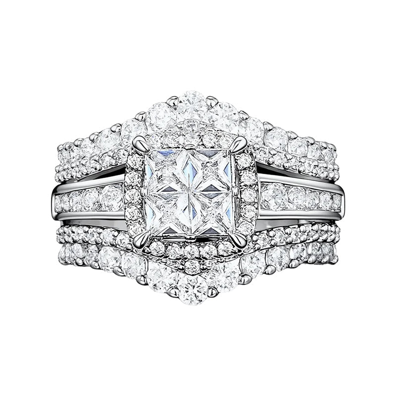 💍 💥 Bague Femme Zircone Cubique Taille Princesse – Sertissage Pavé, Anneau Multi-Couches, Éclat Brillant ✨