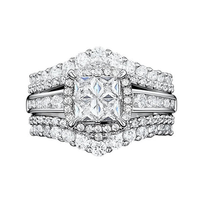 💍 💥 Bague Femme Zircone Cubique Taille Princesse – Sertissage Pavé, Anneau Multi-Couches, Éclat Brillant ✨