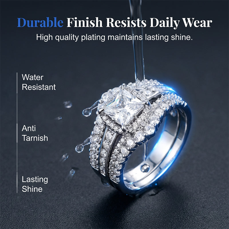 💍 💥 Bague Femme Zircone Cubique Taille Princesse – Sertissage Pavé, Anneau Multi-Couches, Éclat Brillant ✨