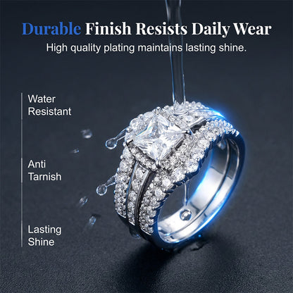 💍 💥 Bague Femme Zircone Cubique Taille Princesse – Sertissage Pavé, Anneau Multi-Couches, Éclat Brillant ✨