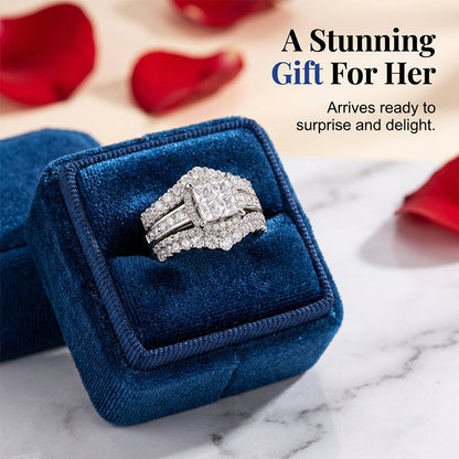 💍 💥 Bague Femme Zircone Cubique Taille Princesse – Sertissage Pavé, Anneau Multi-Couches, Éclat Brillant ✨
