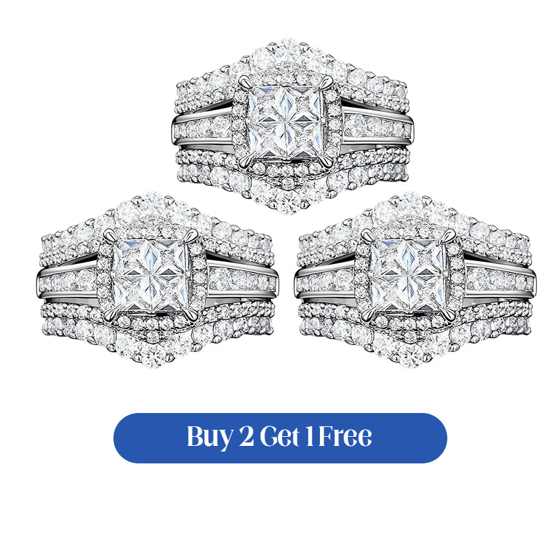 💍 💥 Bague Femme Zircone Cubique Taille Princesse – Sertissage Pavé, Anneau Multi-Couches, Éclat Brillant ✨