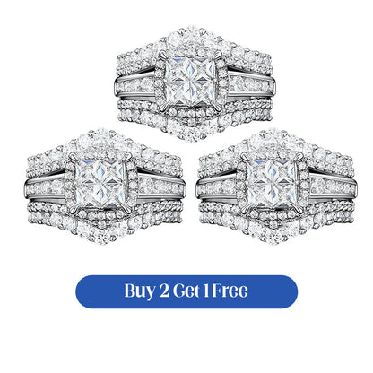 💍 💥 Bague Femme Zircone Cubique Taille Princesse – Sertissage Pavé, Anneau Multi-Couches, Éclat Brillant ✨