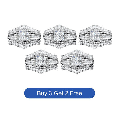 💍 💥 Bague Femme Zircone Cubique Taille Princesse – Sertissage Pavé, Anneau Multi-Couches, Éclat Brillant ✨