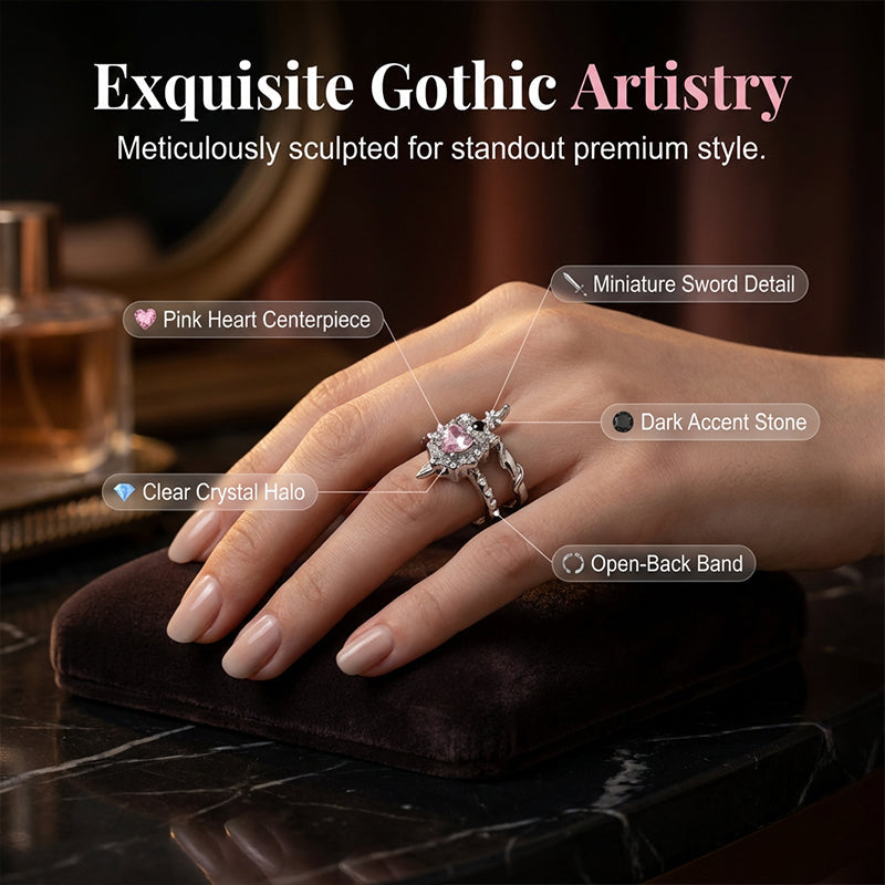 📢Vintage Adjustable Sword Piercing Heart Ring Set🔥Buy 1 Get 1 Free (2 pcs)