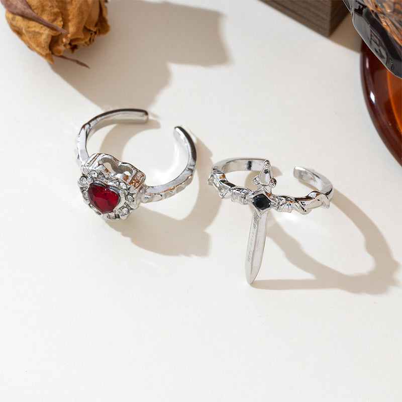 📢Vintage Adjustable Sword Piercing Heart Ring Set🔥Buy 1 Get 1 Free (2 pcs)