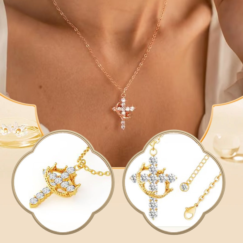 👑 💫 Crown with Cross Pendant Necklace – Elegant Faith-Inspired Design – Double-sided detail & gold/silver options – perfect for daily wear 💛✨