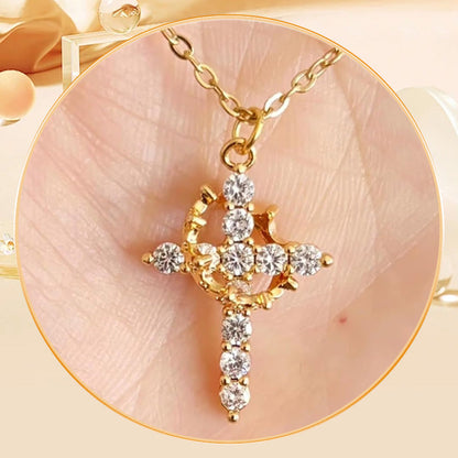 👑 💫 Crown with Cross Pendant Necklace – Elegant Faith-Inspired Design – Double-sided detail & gold/silver options – perfect for daily wear 💛✨