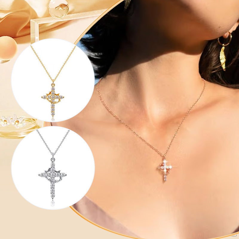 👑 💫 Crown with Cross Pendant Necklace – Elegant Faith-Inspired Design – Double-sided detail & gold/silver options – perfect for daily wear 💛✨