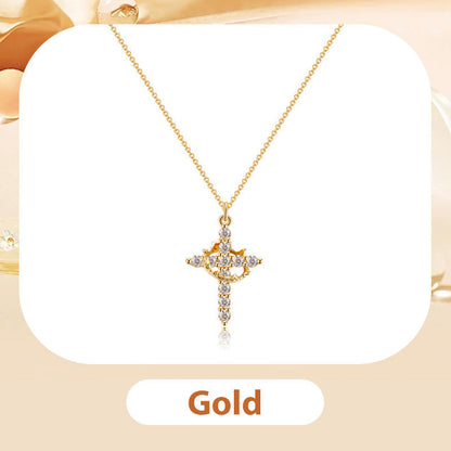 👑 💫 Crown with Cross Pendant Necklace – Elegant Faith-Inspired Design – Double-sided detail & gold/silver options – perfect for daily wear 💛✨